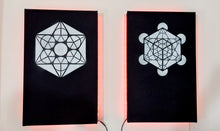 Load image into Gallery viewer, Dope Acoustic Panels, made with sound absorbing hemp . Metatron&#39;s cube with LEDs.
