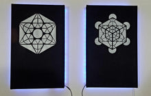 Load image into Gallery viewer, Dope Acoustic Panels, made with sound absorbing hemp . Metatron&#39;s cube with LEDs.
