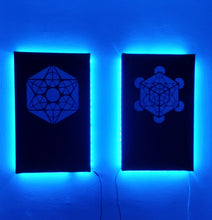 Load image into Gallery viewer, Dope Acoustic Panels, made with sound absorbing hemp . Metatron&#39;s cube with LEDs.
